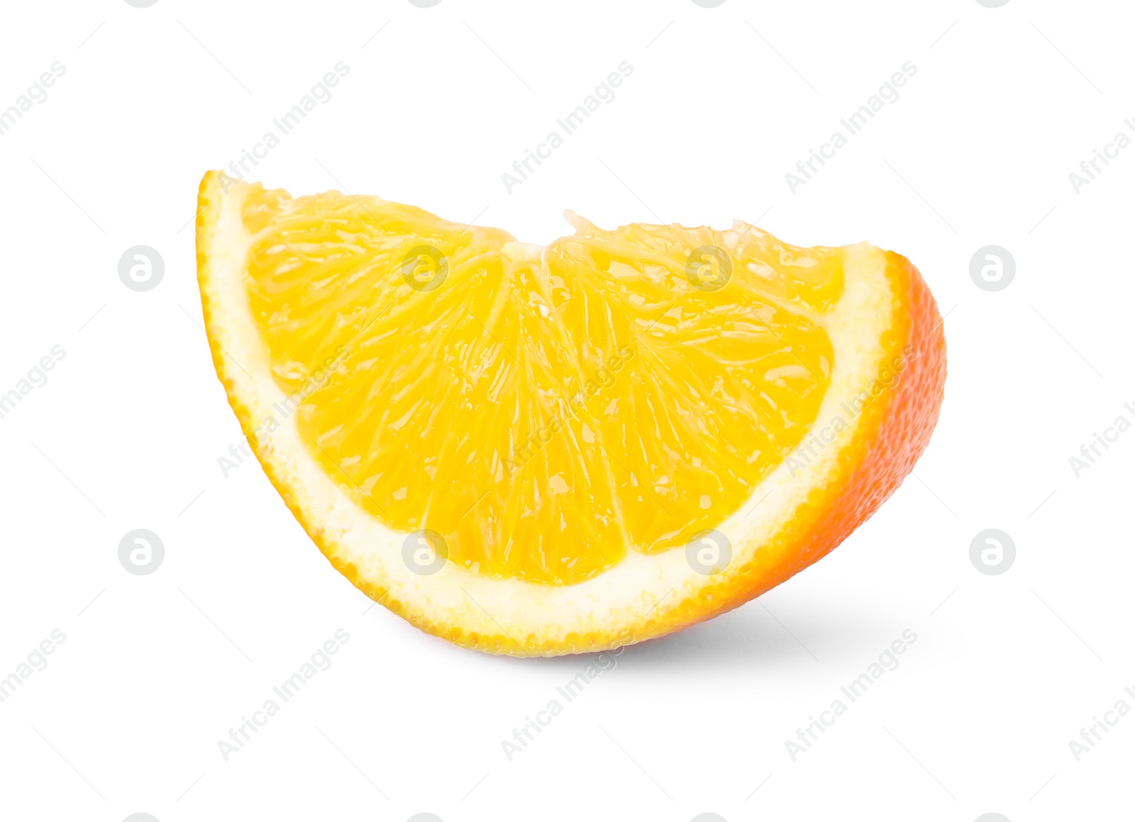 Photo of Citrus fruit. Slice of fresh ripe orange isolated on white