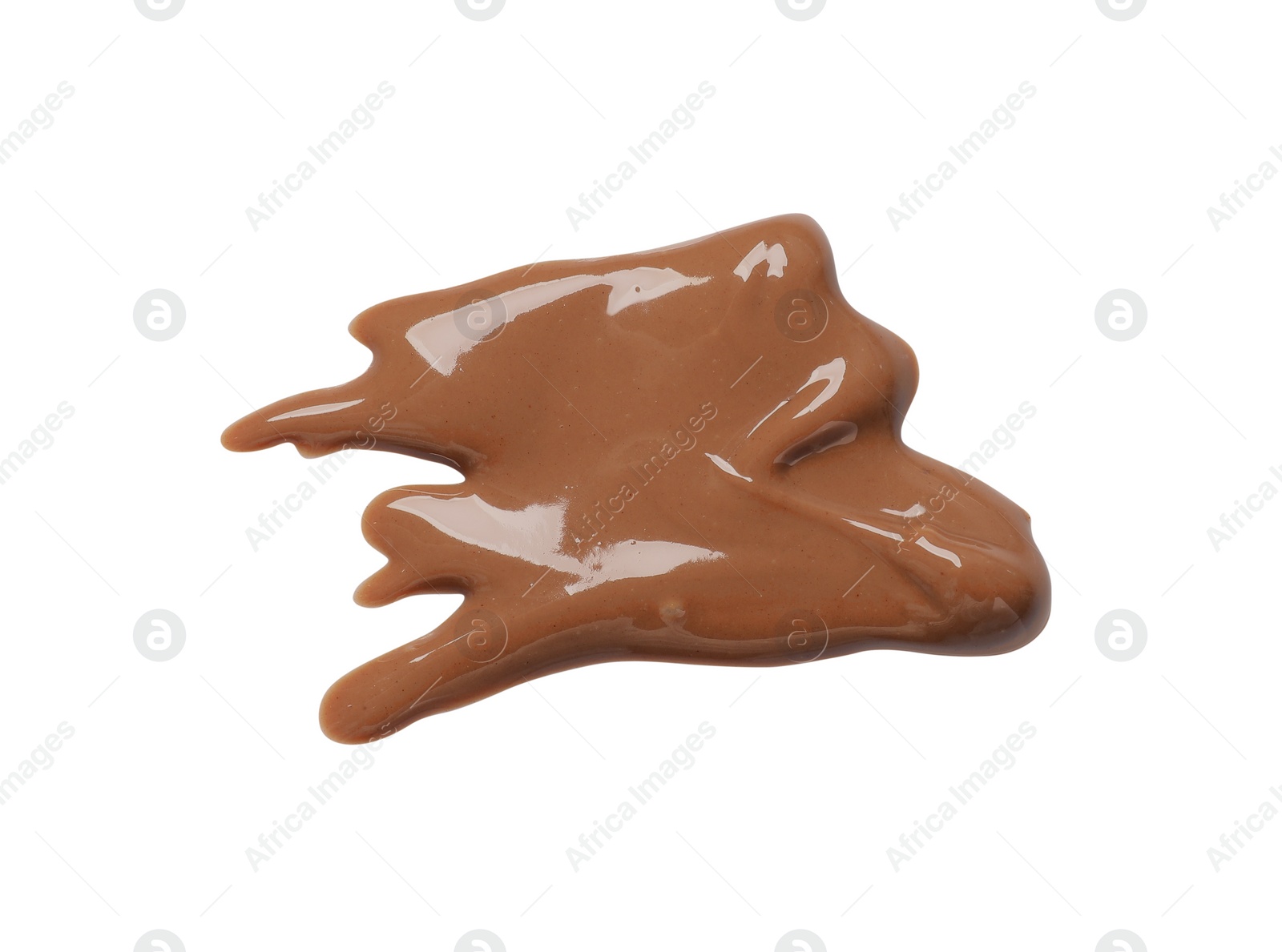 Photo of Smear of tasty melted milk chocolate isolated on white, top view