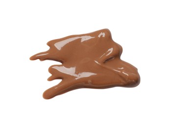 Smear of tasty melted milk chocolate isolated on white, top view