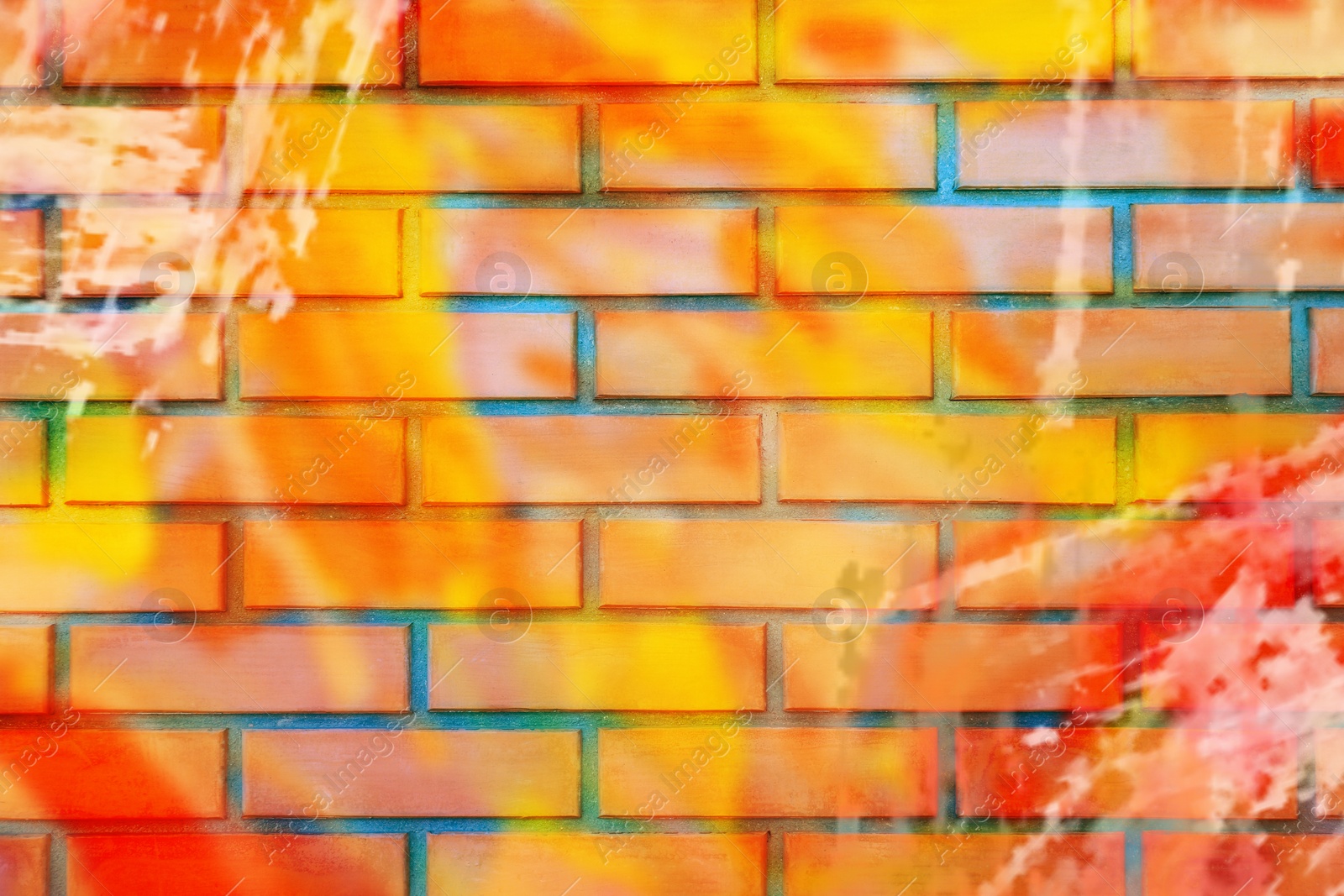 Image of Abstract colorful graffiti drawn on brick wall