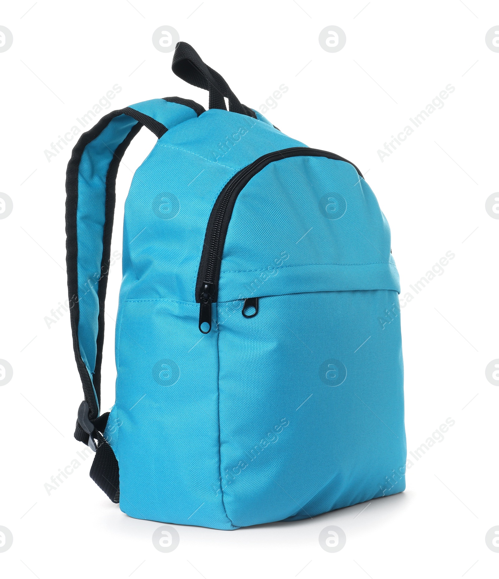 Photo of Stylish light blue backpack isolated on white