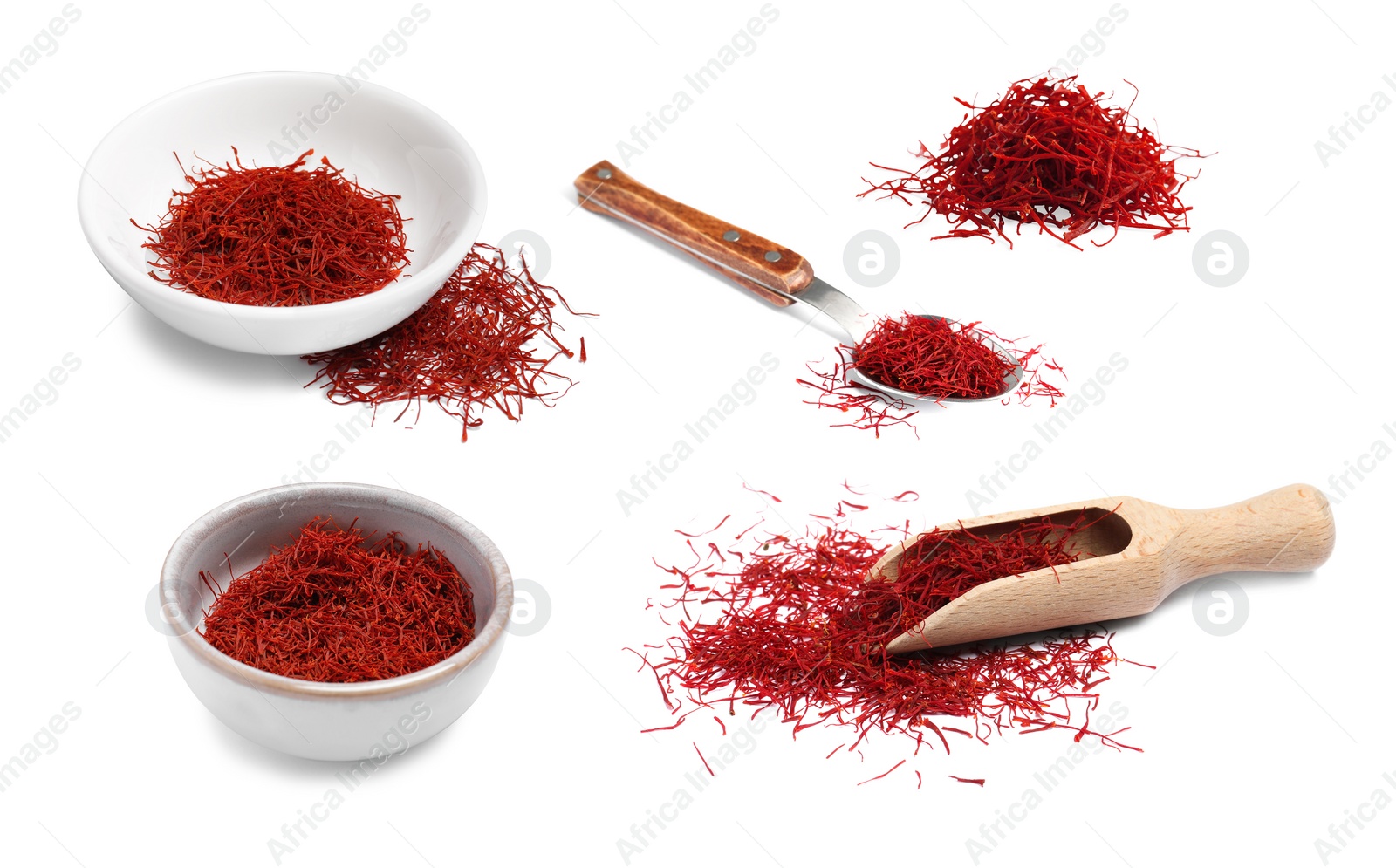 Image of Dried red saffron isolated on white, set