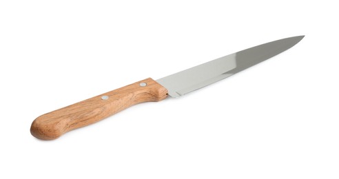 Photo of One sharp knife with wooden handle isolated on white