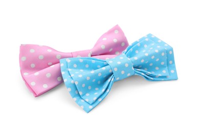 Photo of Different stylish bow ties on white background