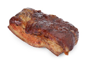 Photo of Piece of tasty baked pork belly isolated on white