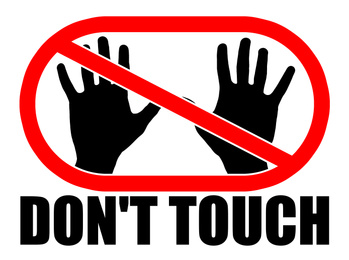 Illustration of Don't Touch!  hands and prohibition sign as important measure during coronavirus outbreak