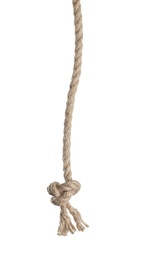 Photo of Rope with knot on white background. Simple design