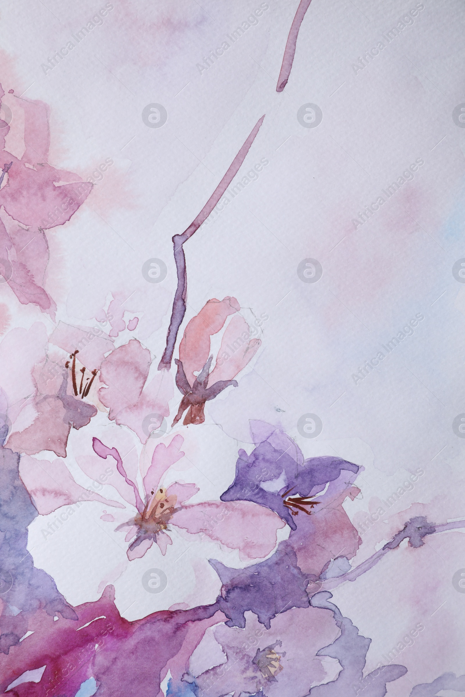 Photo of Closeup view of beautiful floral watercolor painting