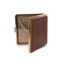 Photo of Stylish leather cigarette case isolated on white