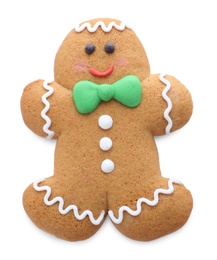 Photo of Cute fresh gingerbread man isolated on white