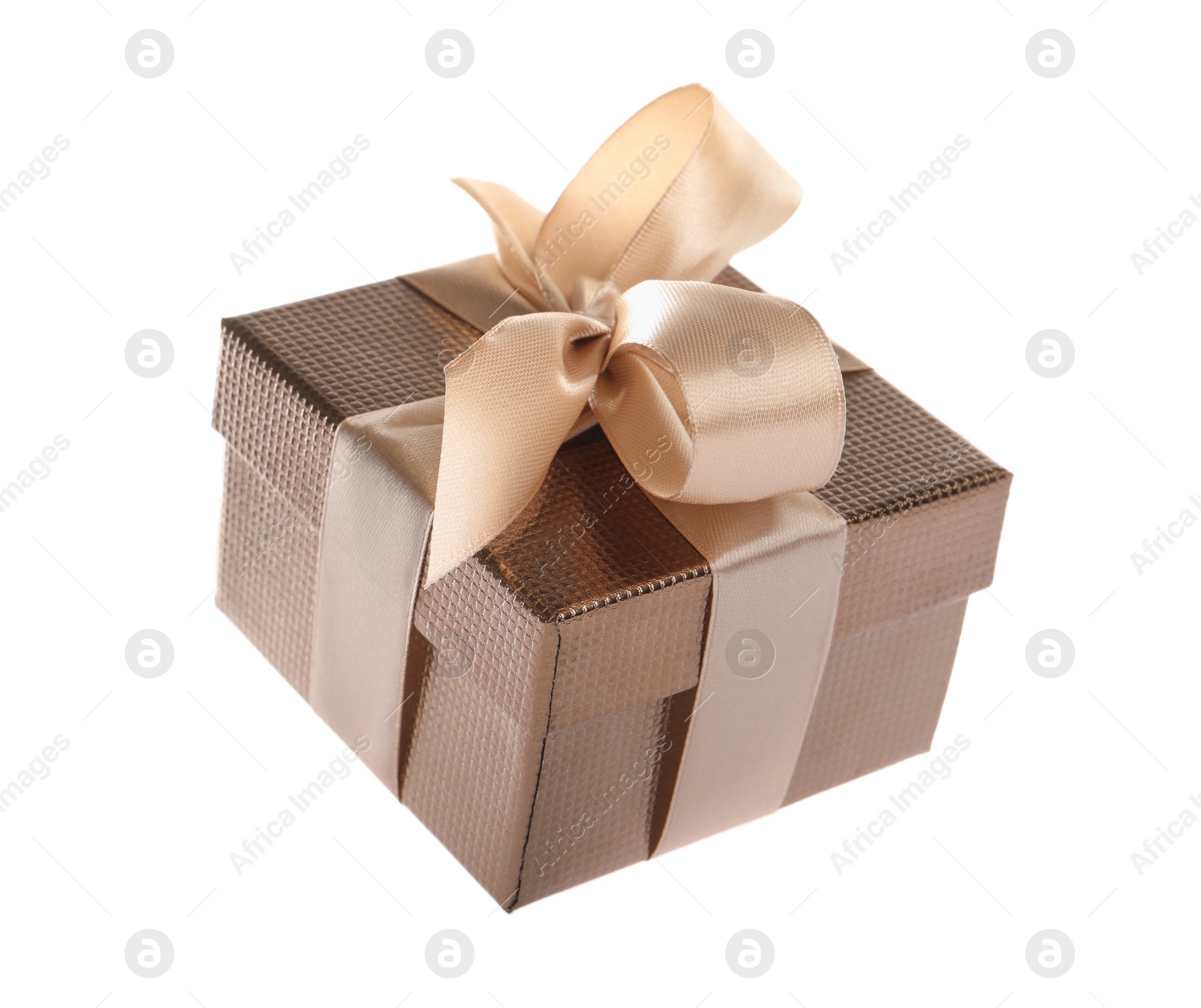 Photo of Beautiful gift box with ribbon and bow on white background