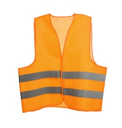 Photo of Reflective vest isolated on white. Construction tools and equipment