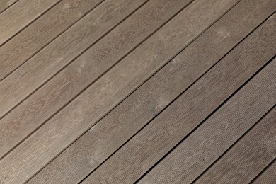 Photo of Texture of wooden terrace as background, top view