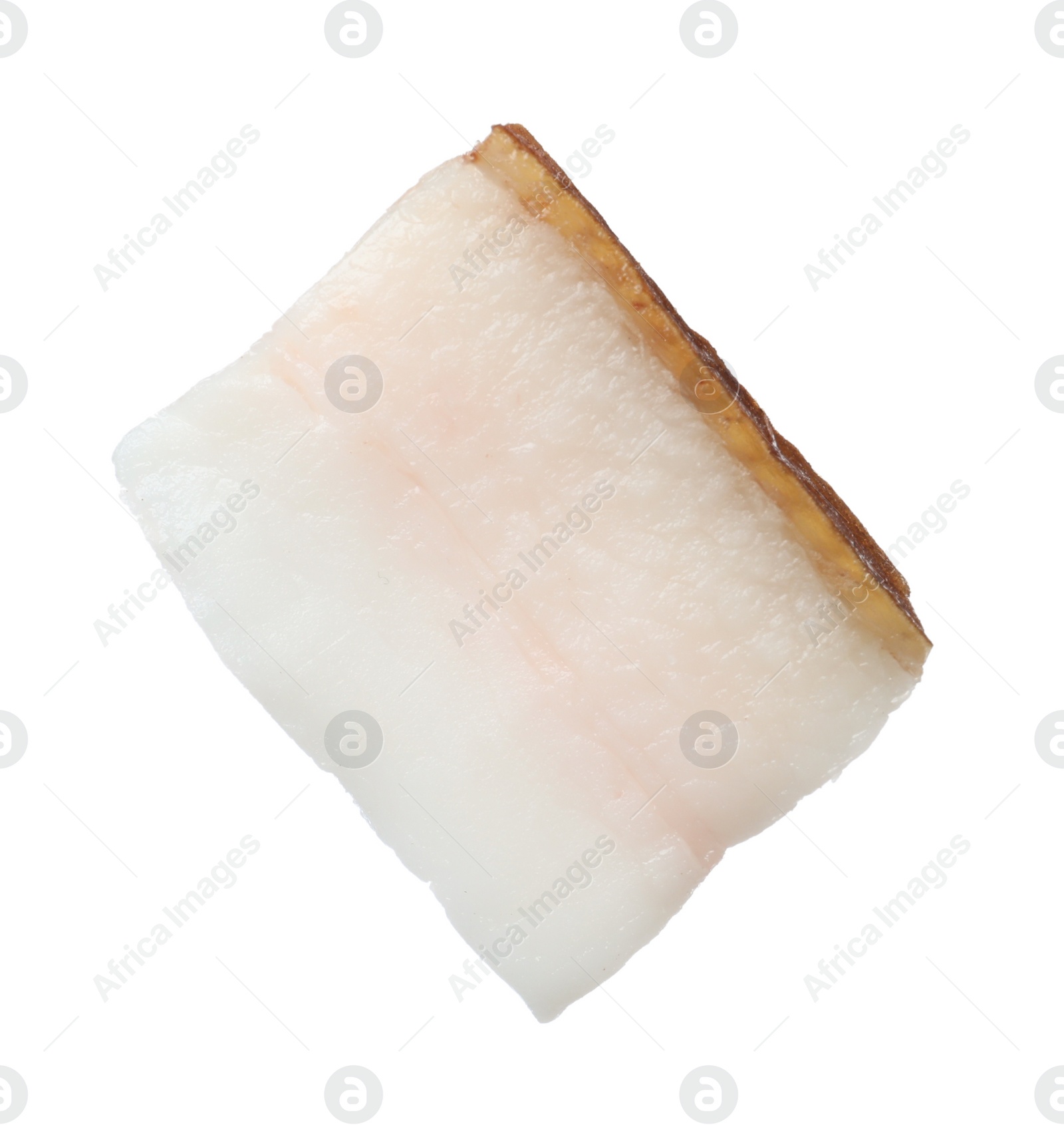 Photo of Piece of tasty salt pork isolated on white