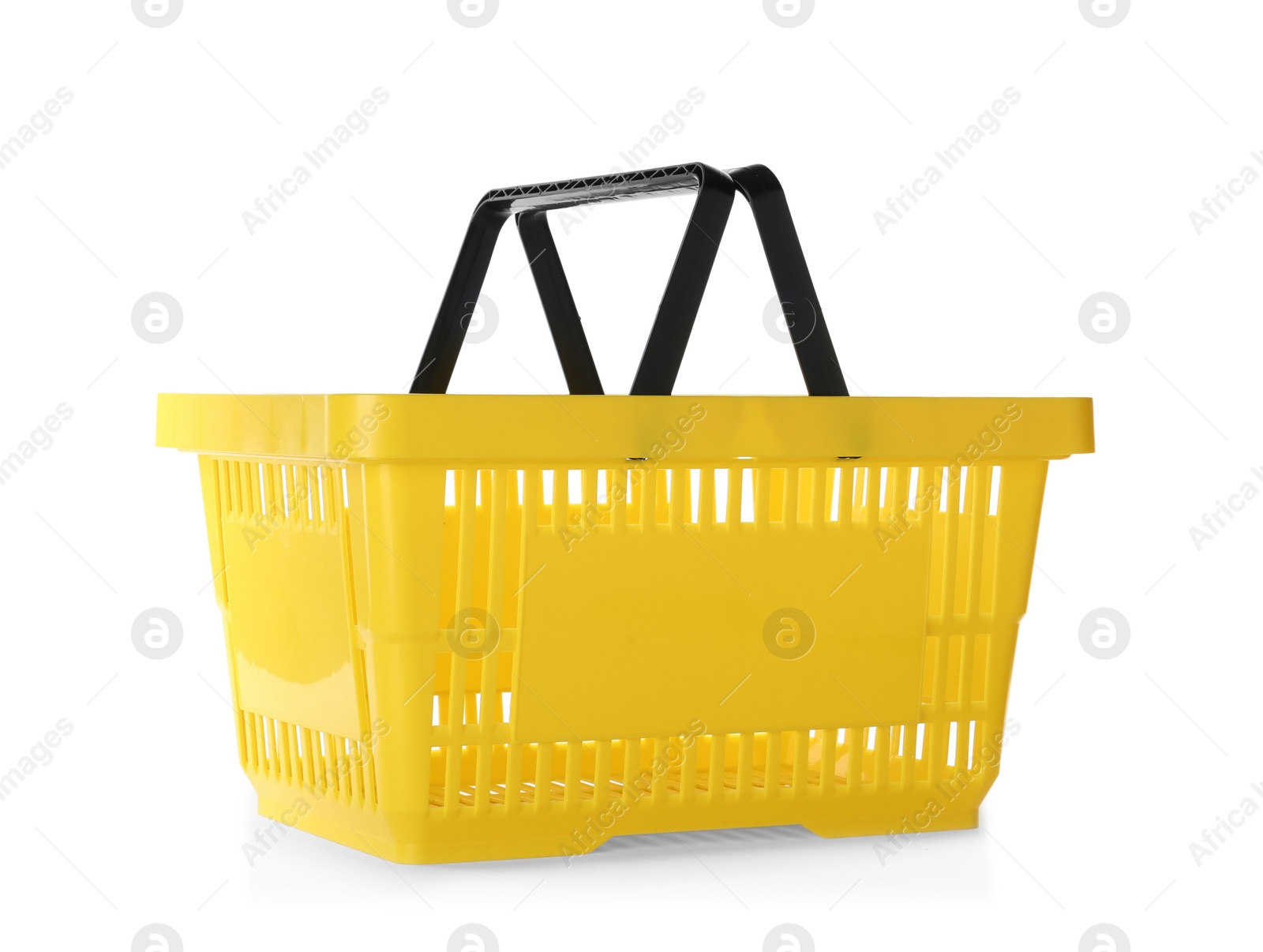 Photo of Color plastic shopping basket isolated on white