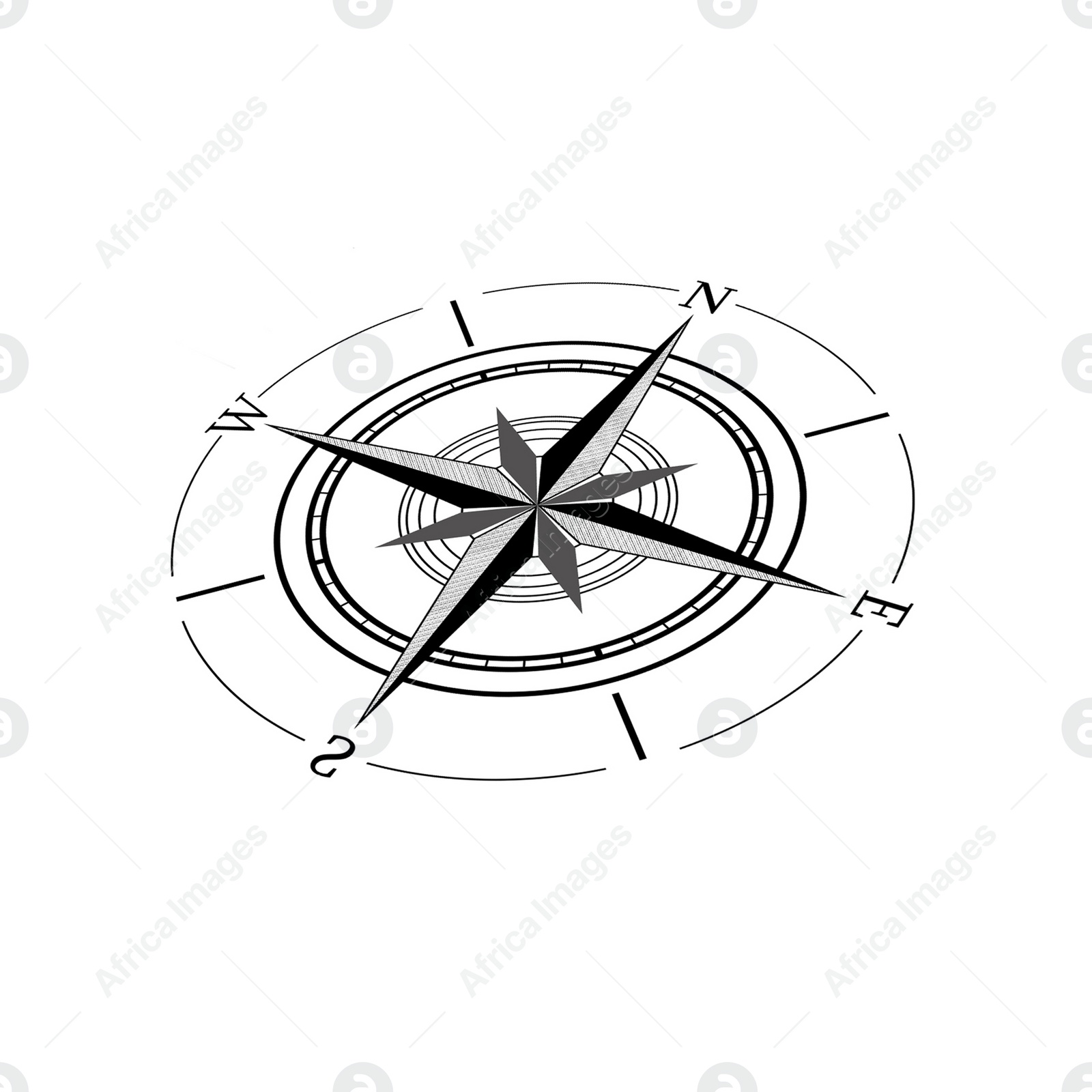 Illustration of Compass rose with four cardinal directions - North, East, South, West on white background. Illustration