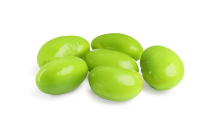 Fresh green edamame soybeans on white background