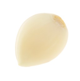 Photo of One peeled clove of garlic isolated on white