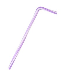 Photo of Violet striped plastic straw for drink isolated on white