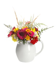 Photo of Beautiful wild flowers in jug isolated on white
