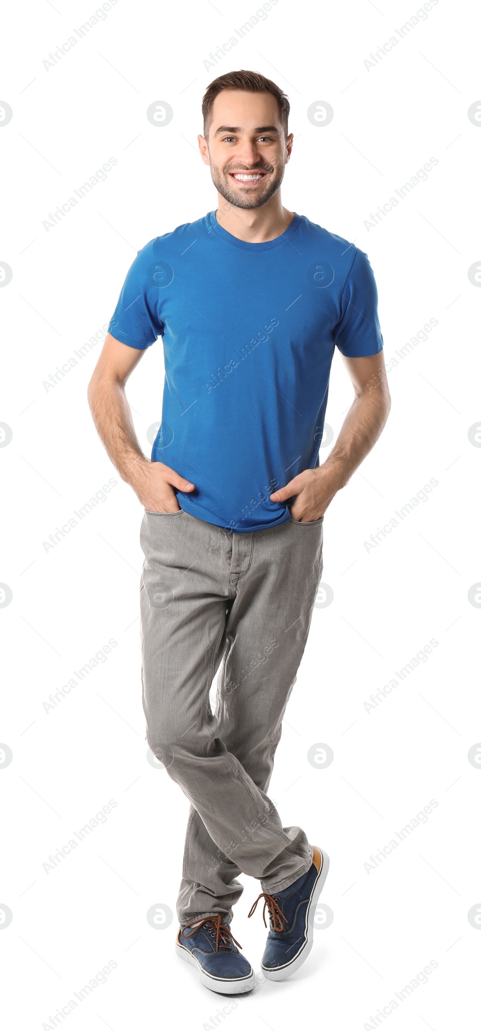 Photo of Full length portrait of handsome man posing on white background