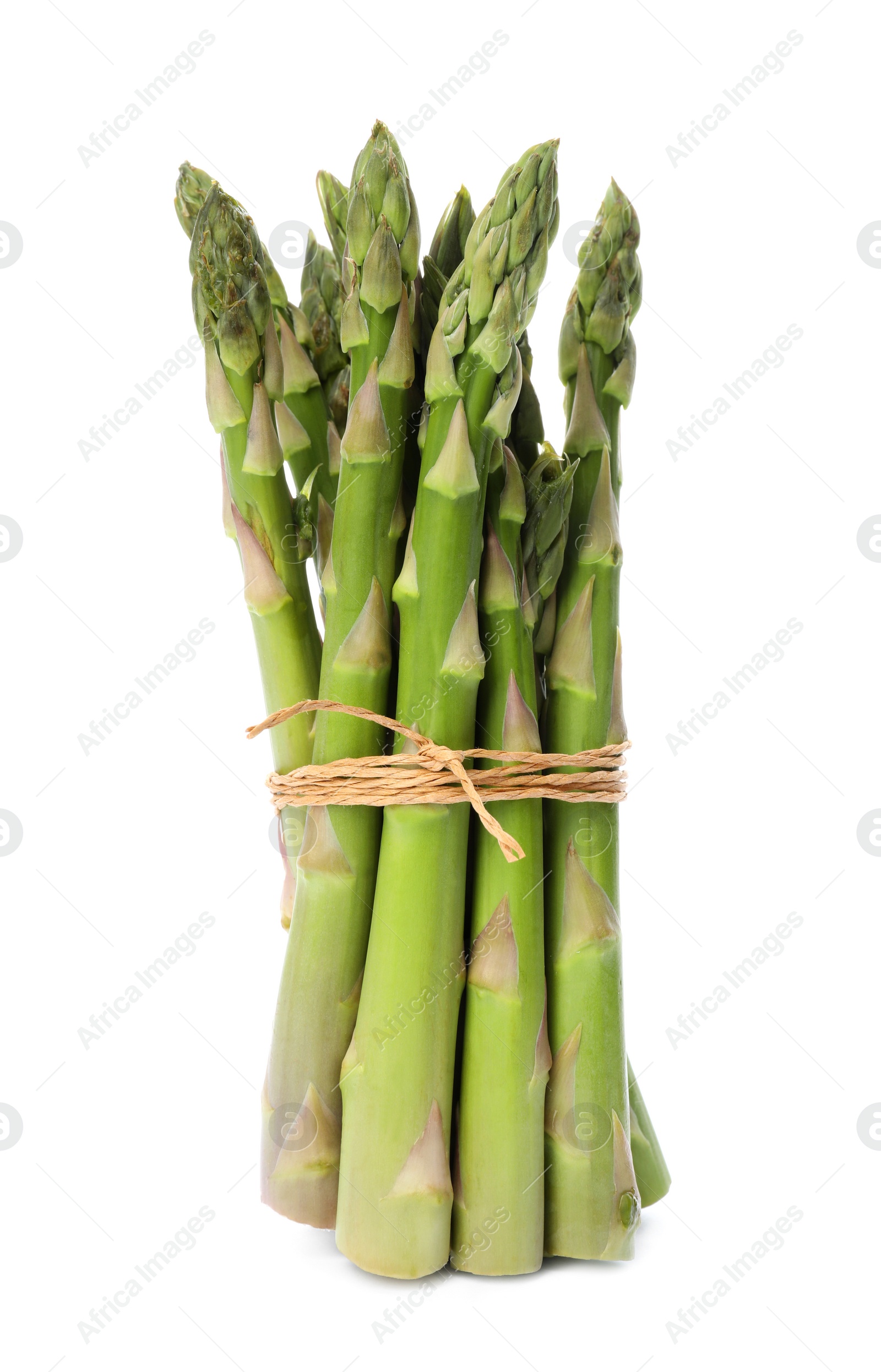 Photo of Bunch of fresh ripe green asparagus isolated on white