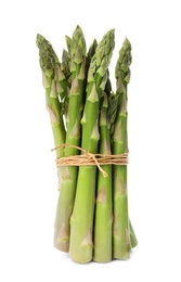 Photo of Bunch of fresh ripe green asparagus isolated on white