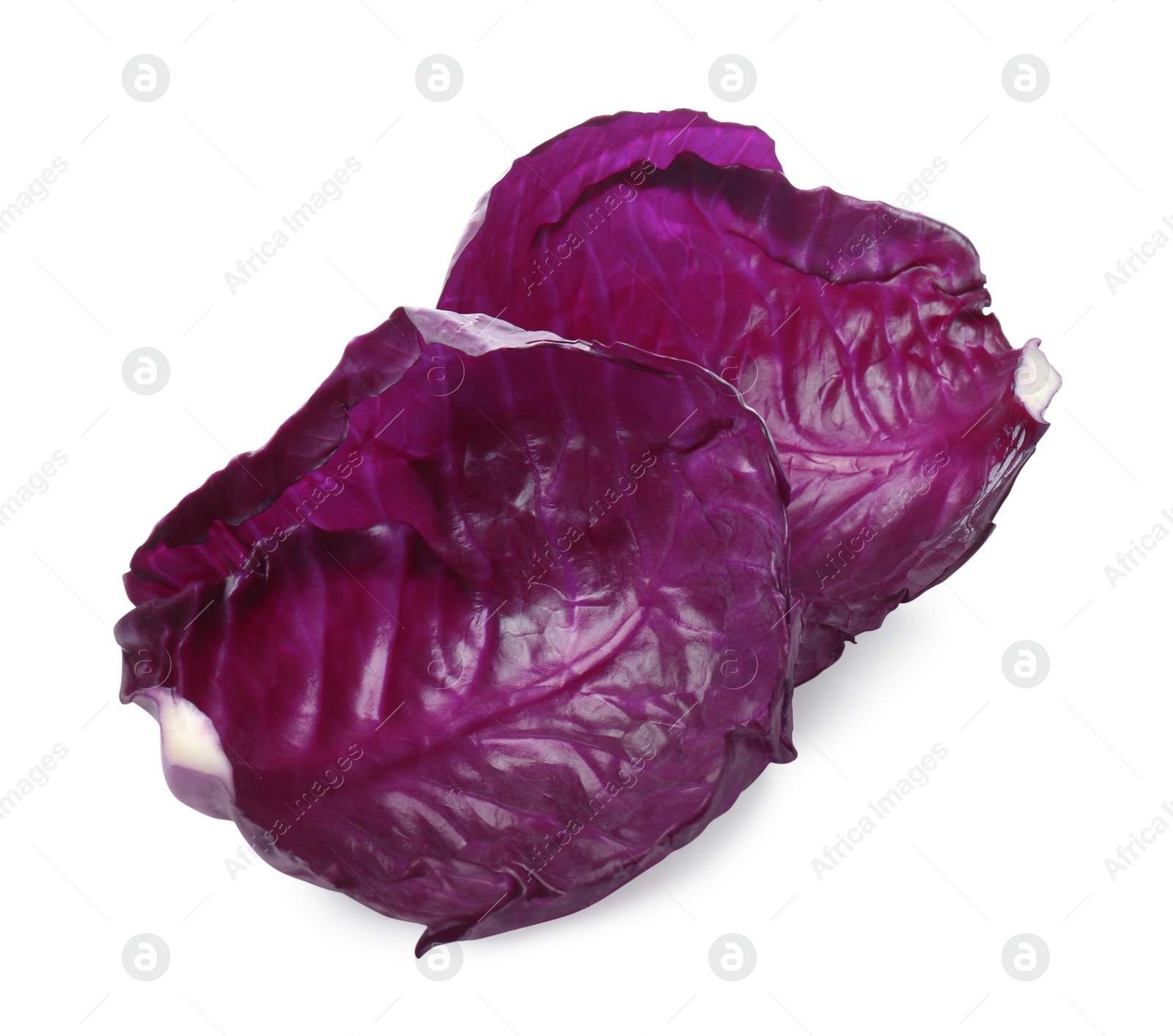 Photo of Two radicchio cabbage leaves on white background