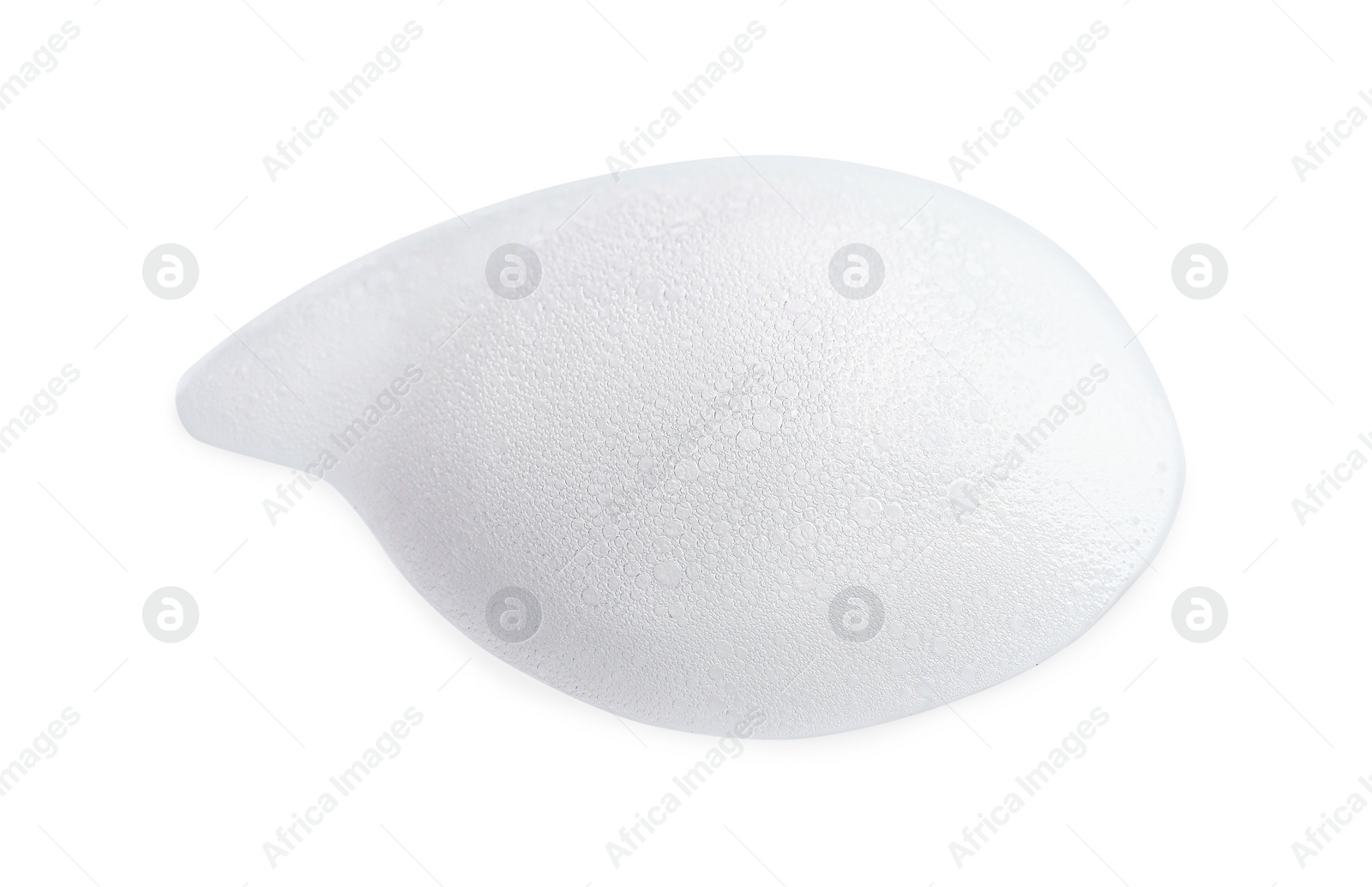 Photo of Drop of fluffy soap foam on white background