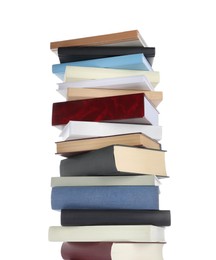 Photo of Stack of hardcover books on white background