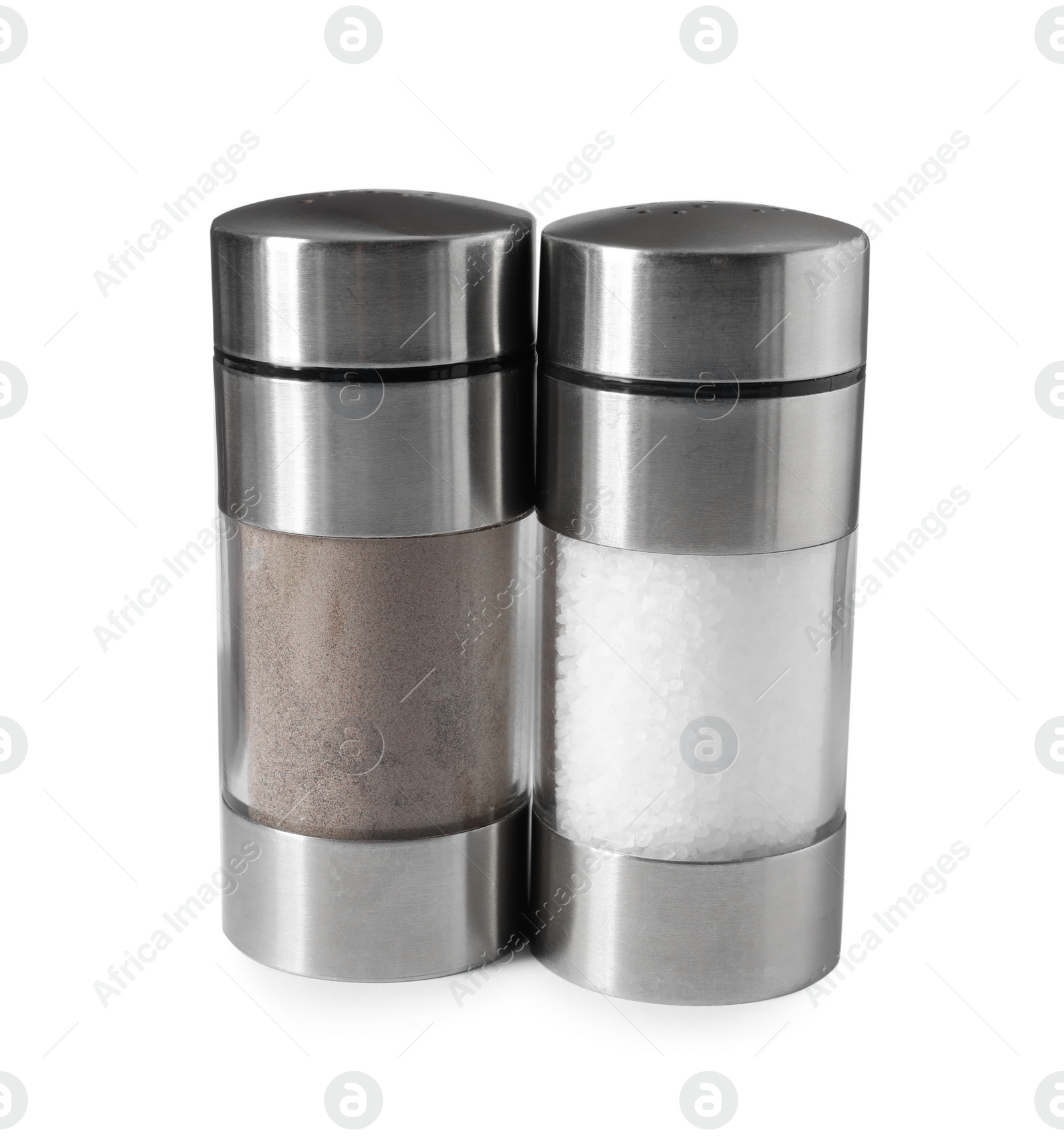 Photo of Salt and pepper shakers isolated on white