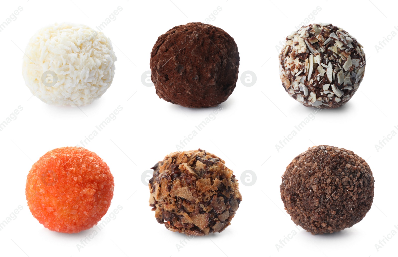 Image of Set with different chocolate candies on white background