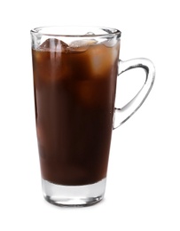 Photo of Cup with cold brew coffee on white background