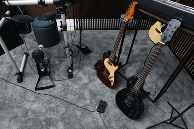 Musical instruments at recording studio. Band practice