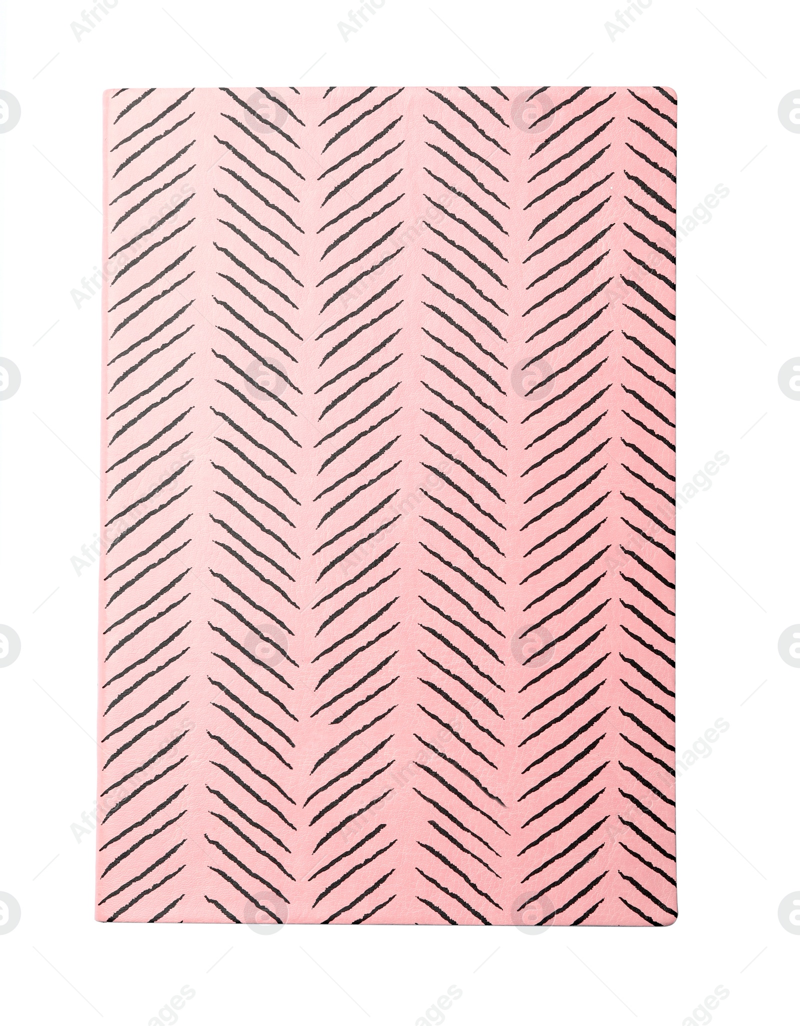 Photo of Stylish pink notebook isolated on white, top view