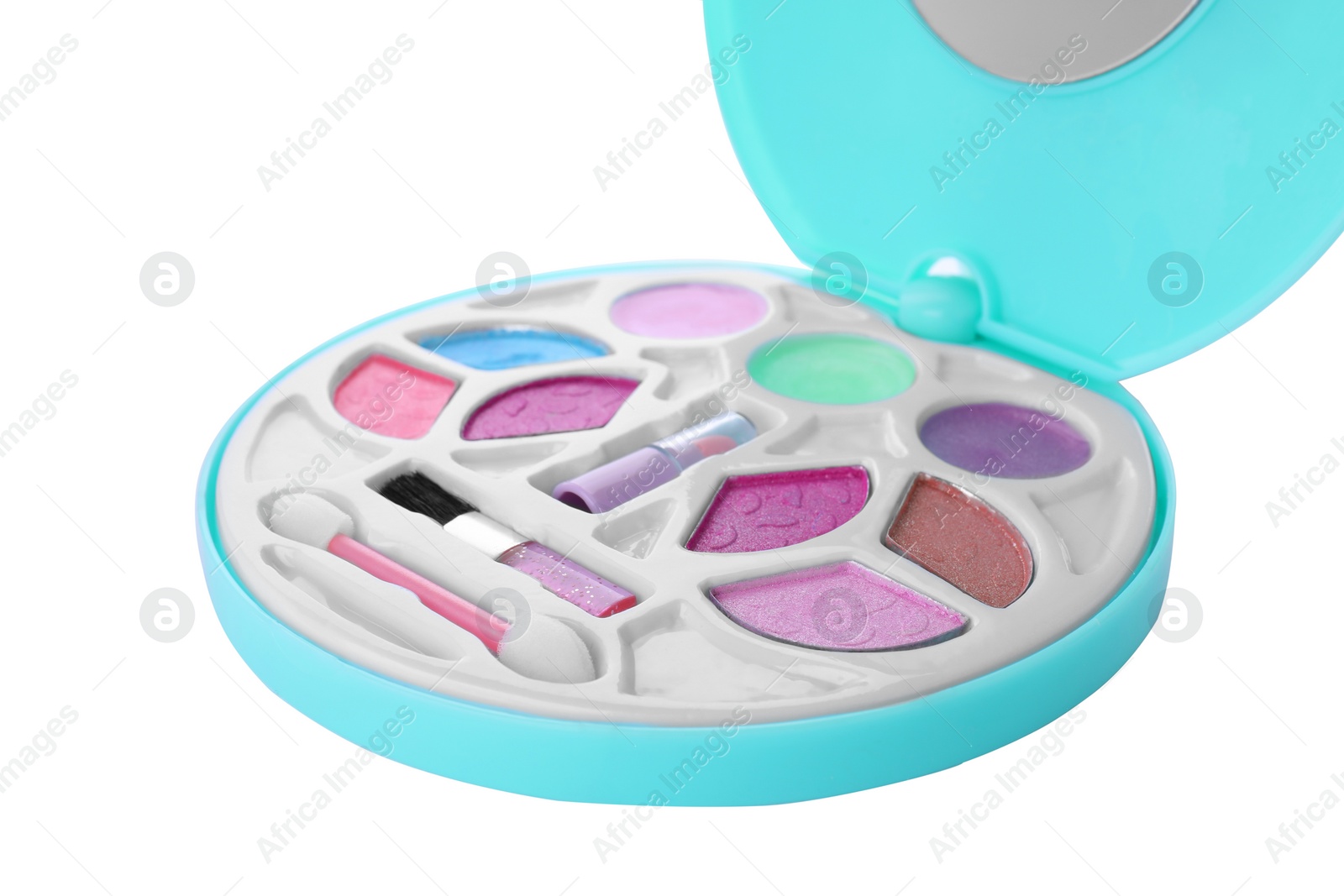 Photo of Children's kit of decorative cosmetics isolated on white