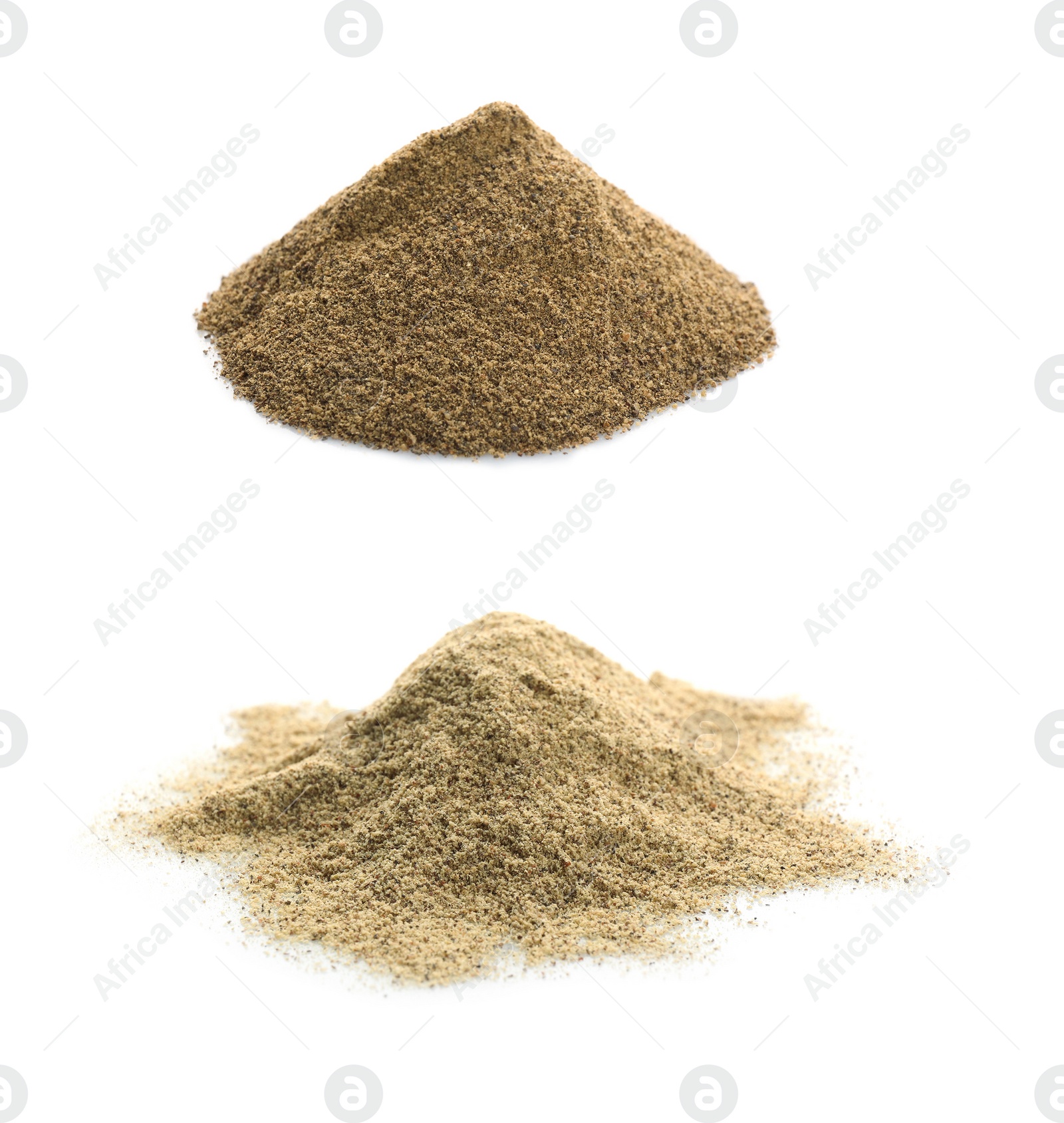 Image of Heaps of pepper powders on white background