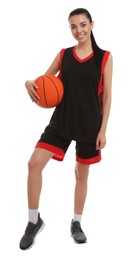 Basketball player with ball on white background