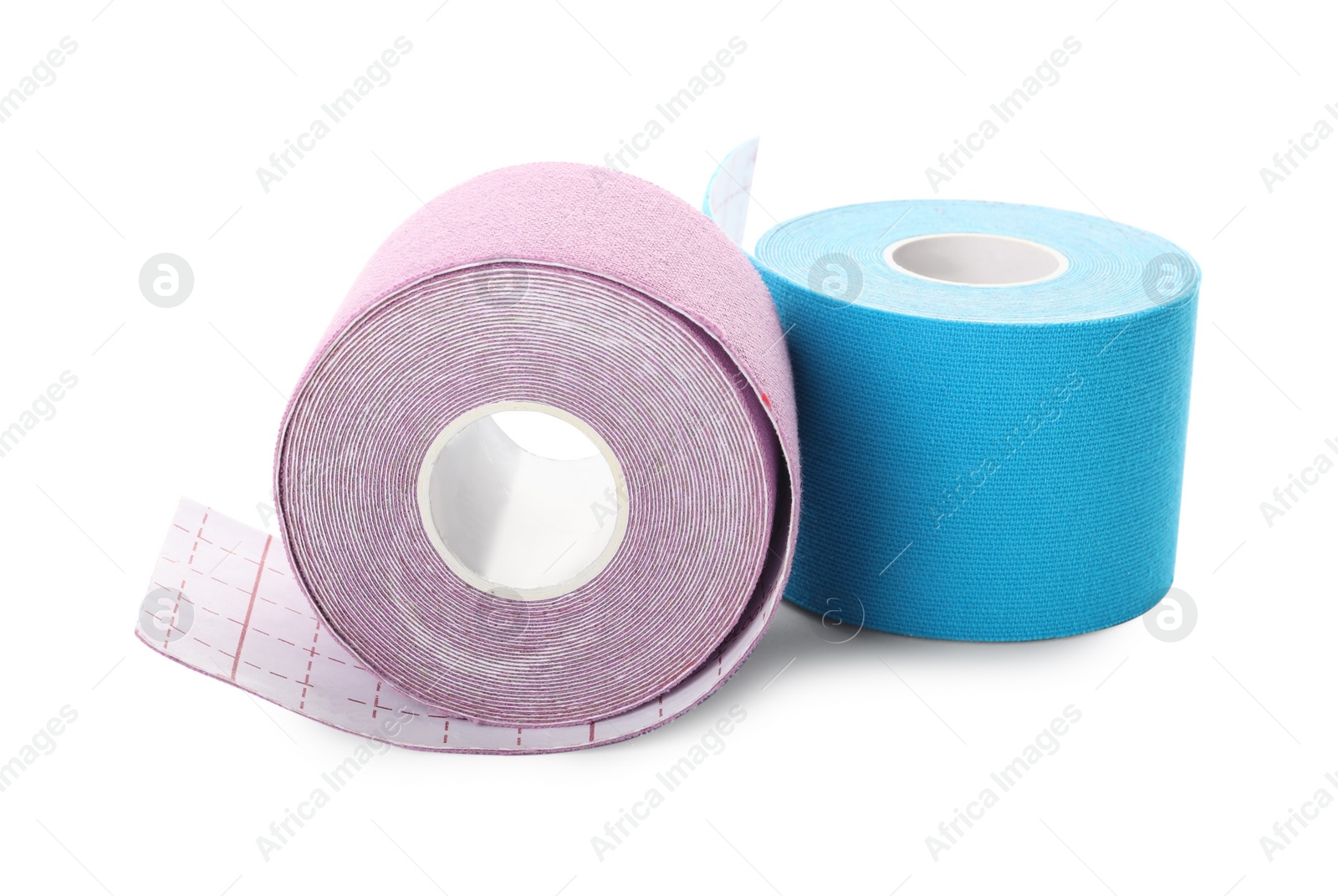 Photo of Two bright kinesio tape in rolls on white background