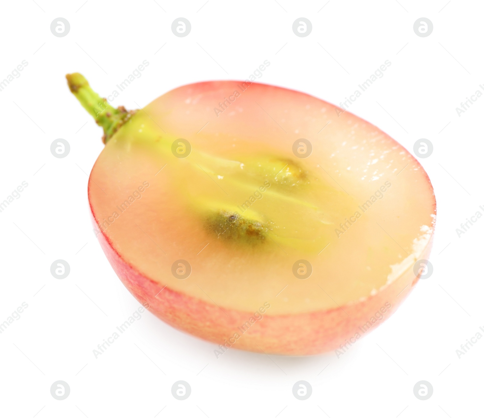 Photo of Fresh ripe cut juicy grape on white background