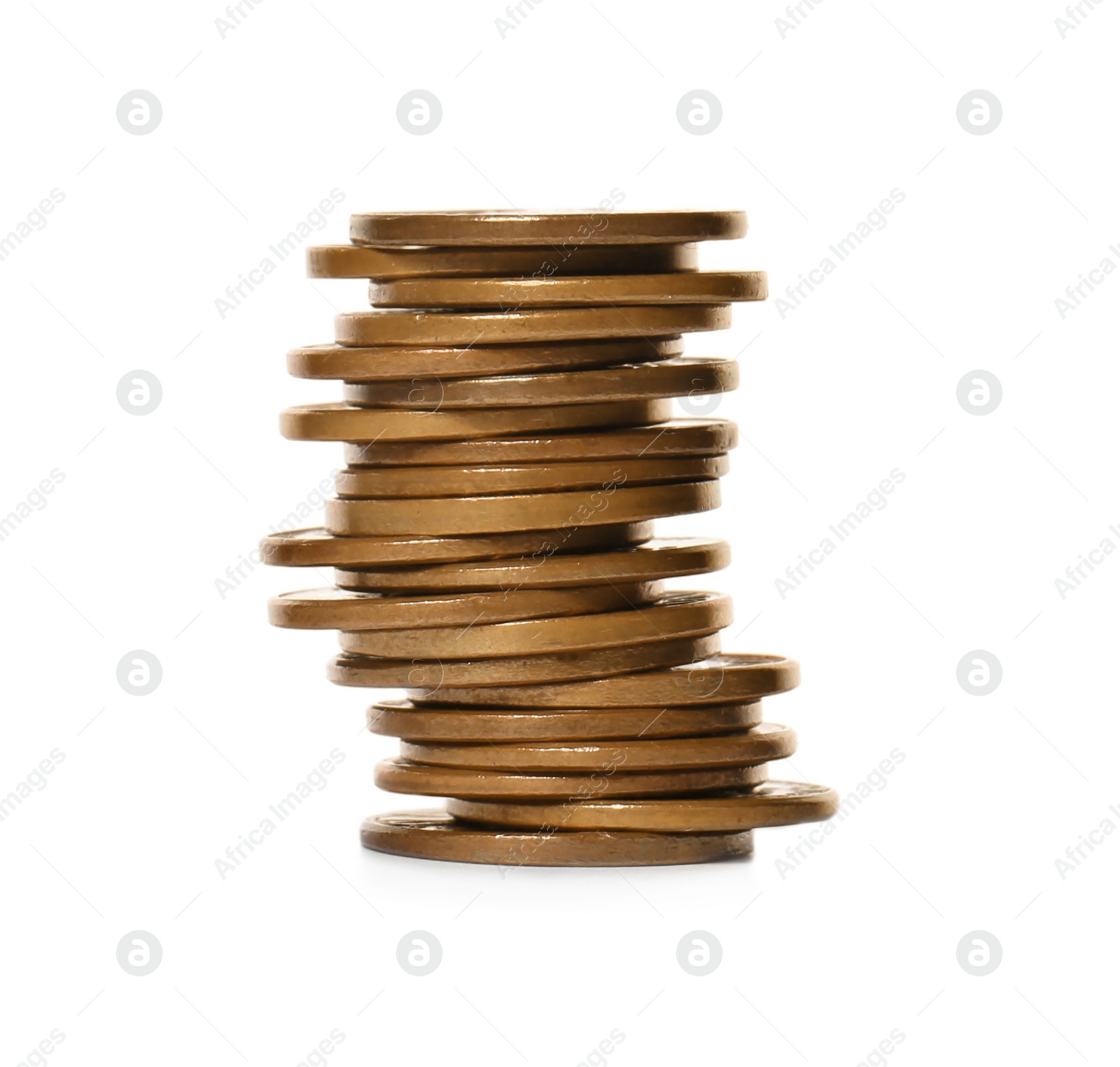 Photo of Stack of coins on white background. Investment concept