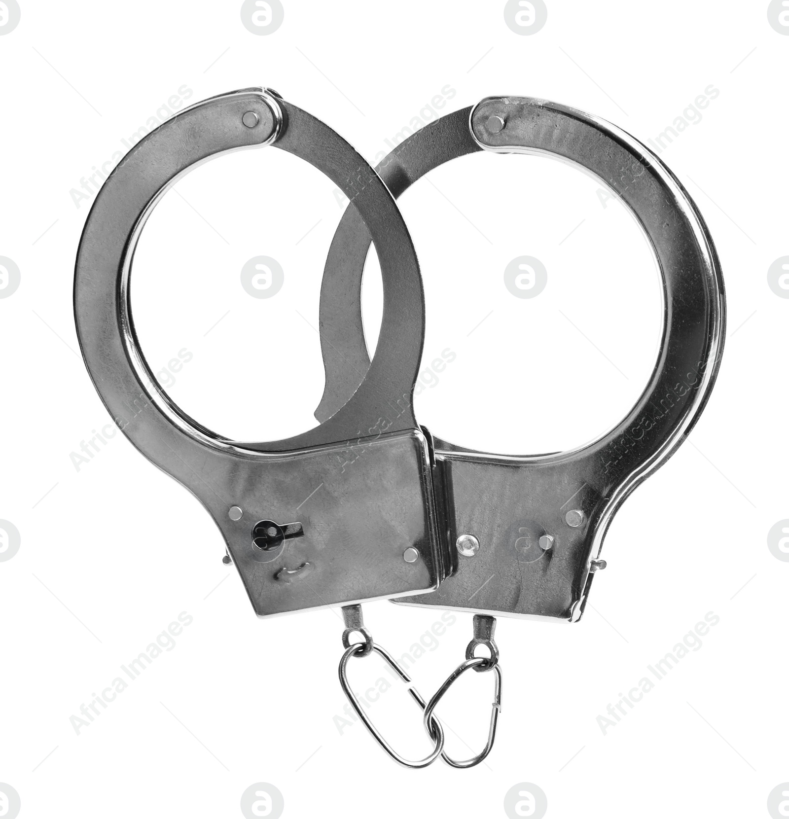 Photo of New classic chain handcuffs isolated on white