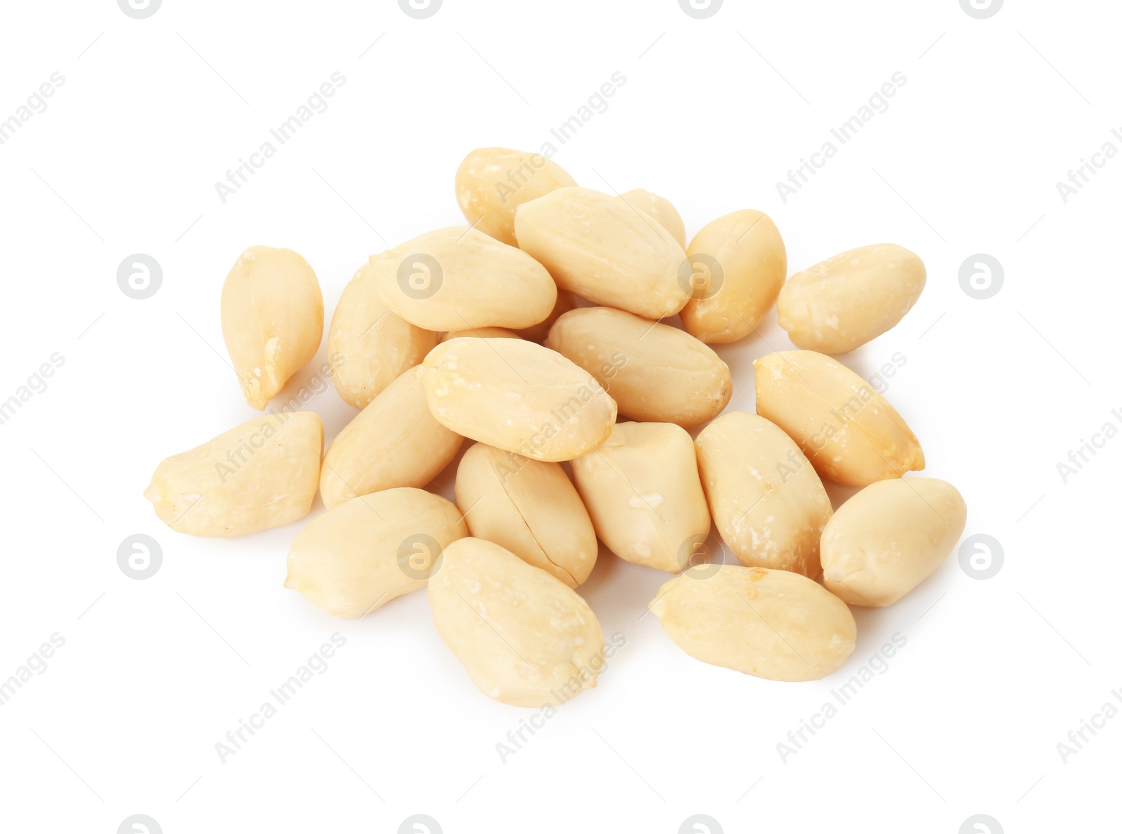 Photo of Pile of fresh peeled peanuts isolated on white