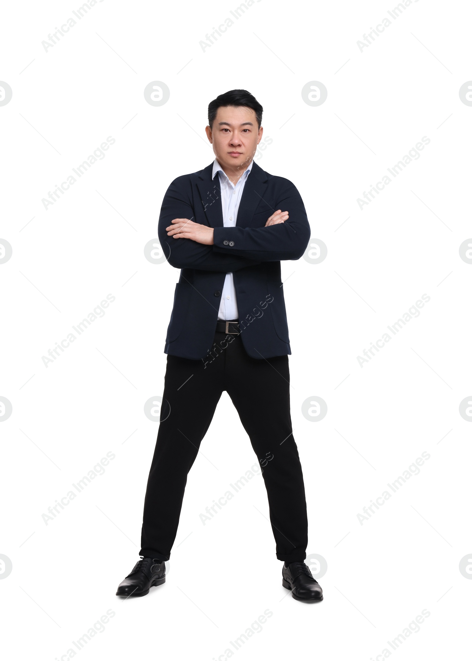 Photo of Businessman in suit posing on white background