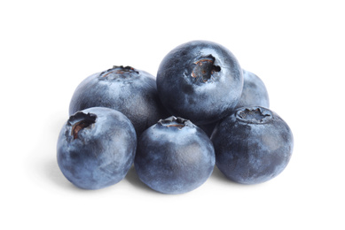 Fresh ripe tasty blueberries on white background