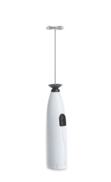 Photo of Modern milk frother device on white background