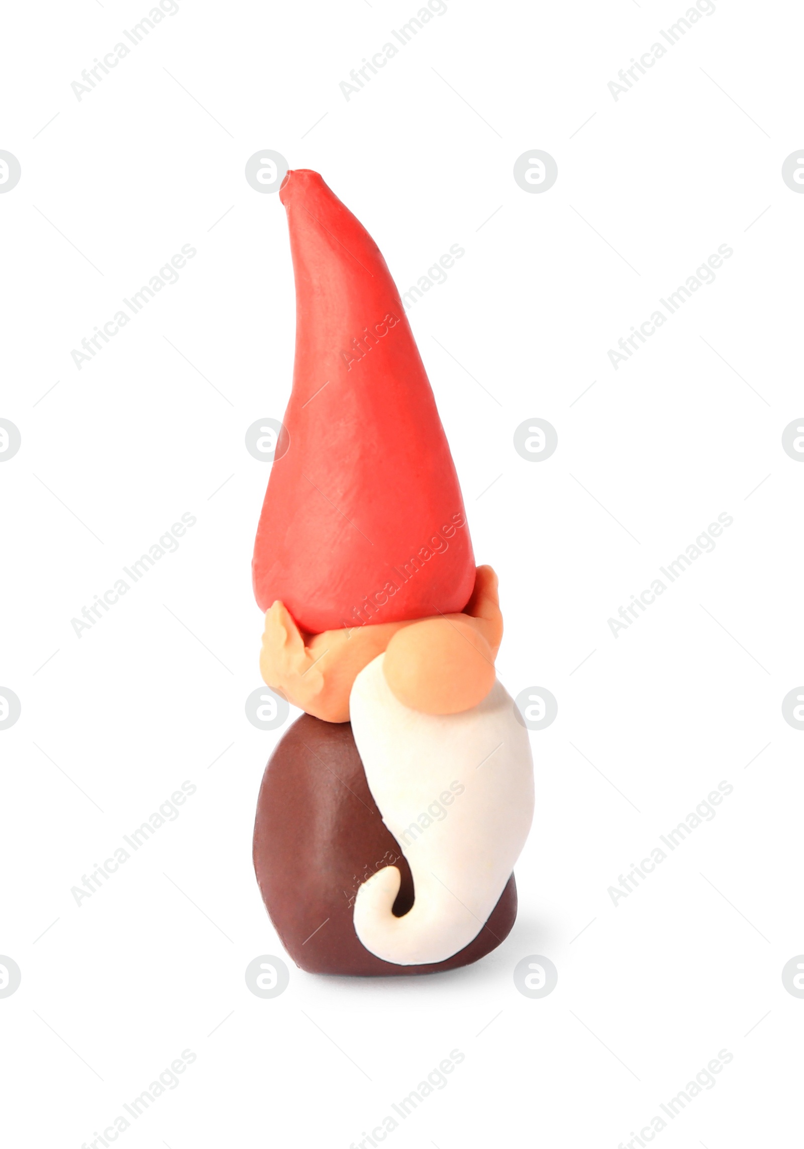 Photo of Dwarf made from plasticine on white background. Children's handmade ideas