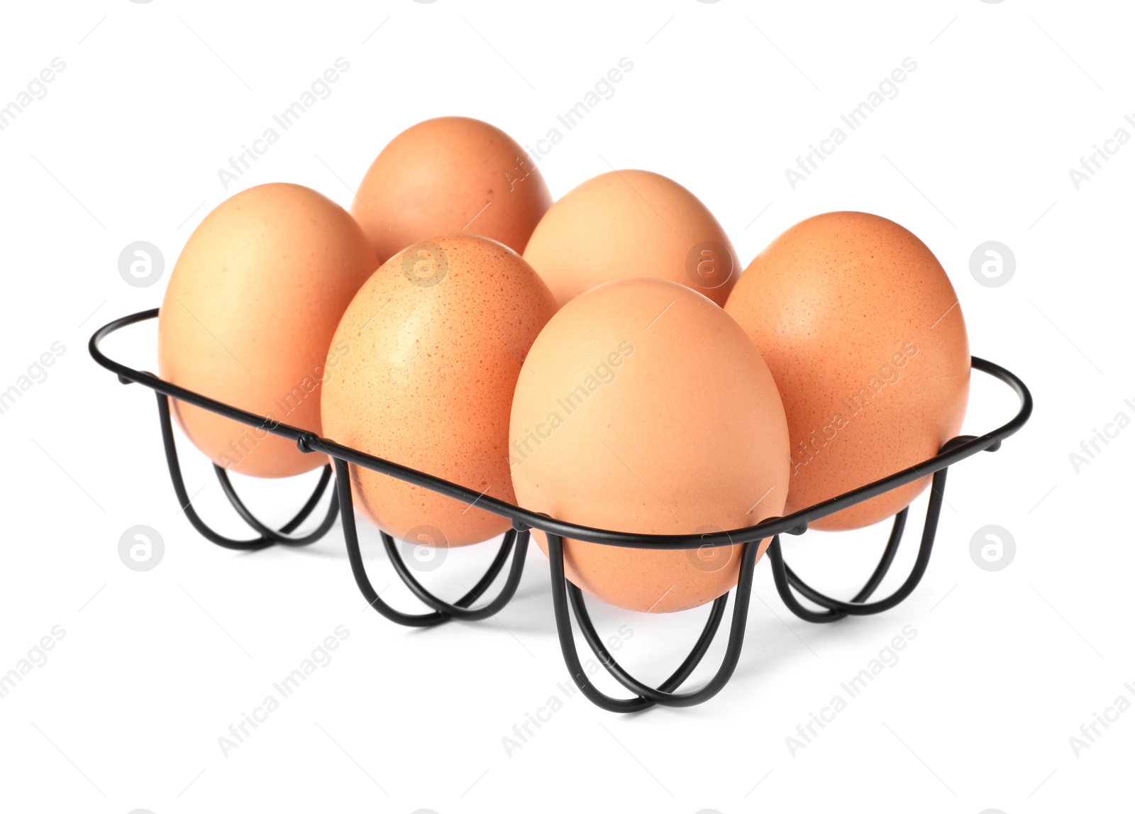 Photo of Black metal egg tray on white background