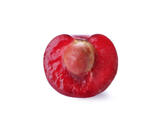 Photo of Half of sweet juicy cherry isolated on white