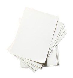 Photo of Stack of paper sheets on white background, top view